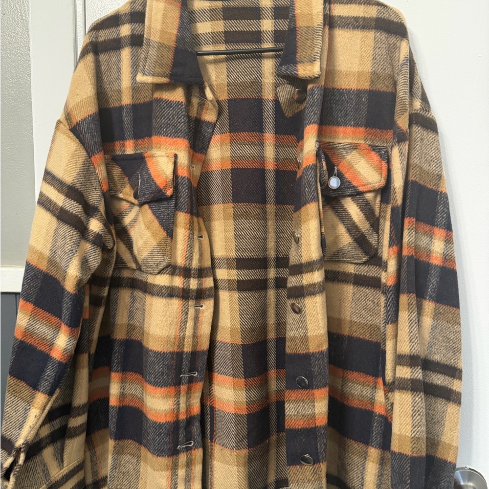Men's Plaid Shacket Jacket - Tan & Black
